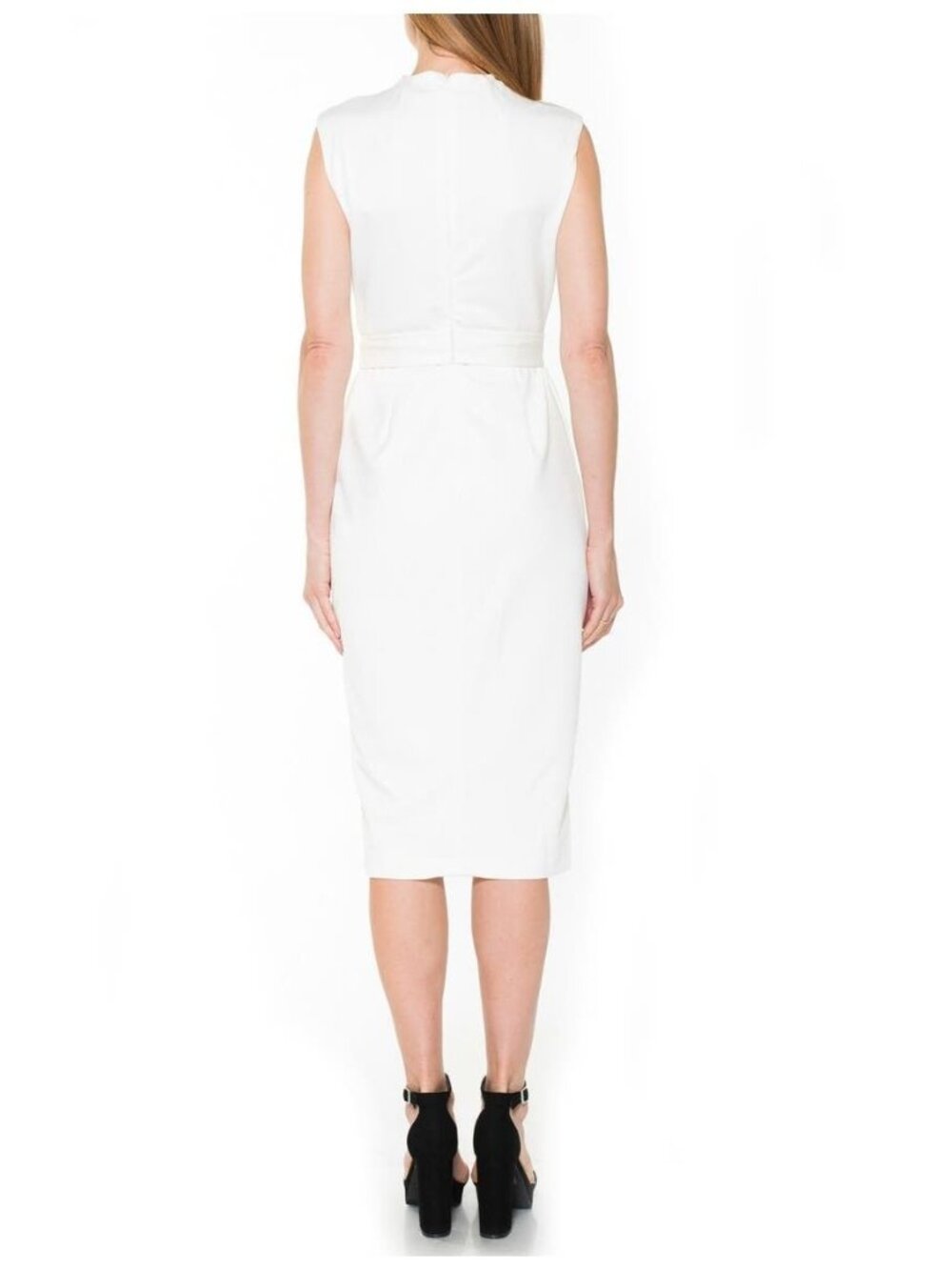 🆕ALEXIA ADMOR Mock Neck Belted Sheath Dress Ivory Cream 8 - Picture 3 of 11